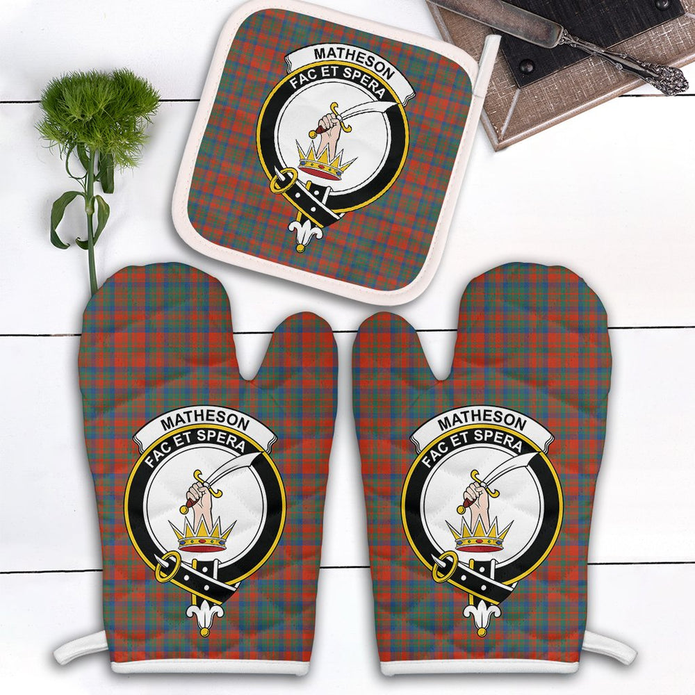Clan Matheson Ancient Tartan Crest Oven Mitt And Pot Holder (2 Oven Mitts + 1 Pot Holder) WI41 Clan Matheson Tartan Today