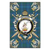 Clan Matheson Hunting Ancient Tartan Crest Black Garden Flag - Gold Thistle OC15 Clan Matheson Tartan Today