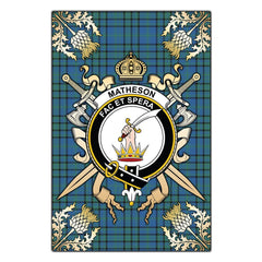 Clan Matheson Hunting Ancient Tartan Crest Black Garden Flag - Gold Thistle OC15 Clan Matheson Tartan Today