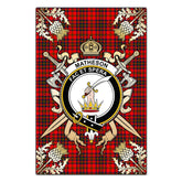 Clan Matheson Modern Tartan Crest Black Garden Flag - Gold Thistle QH64 Clan Matheson Tartan Today