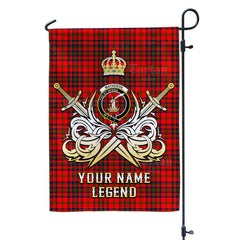 Custom Name Clan Matheson Modern Tartan Garden Flag with Clan Crest and the Golden Sword of Courageous Legacy WE73