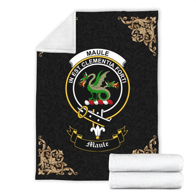 Clan Maule Crest Tartan Premium Blanket Black