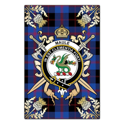 Clan Maule Tartan Crest Black Garden Flag - Gold Thistle