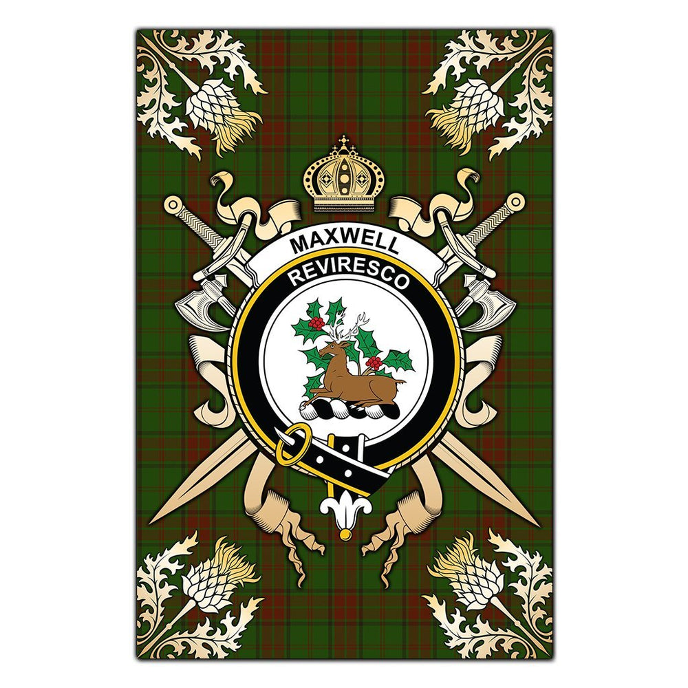 Clan Maxwell Hunting Tartan Crest Black Garden Flag - Gold Thistle IG42 Clan Maxwell Tartan Today