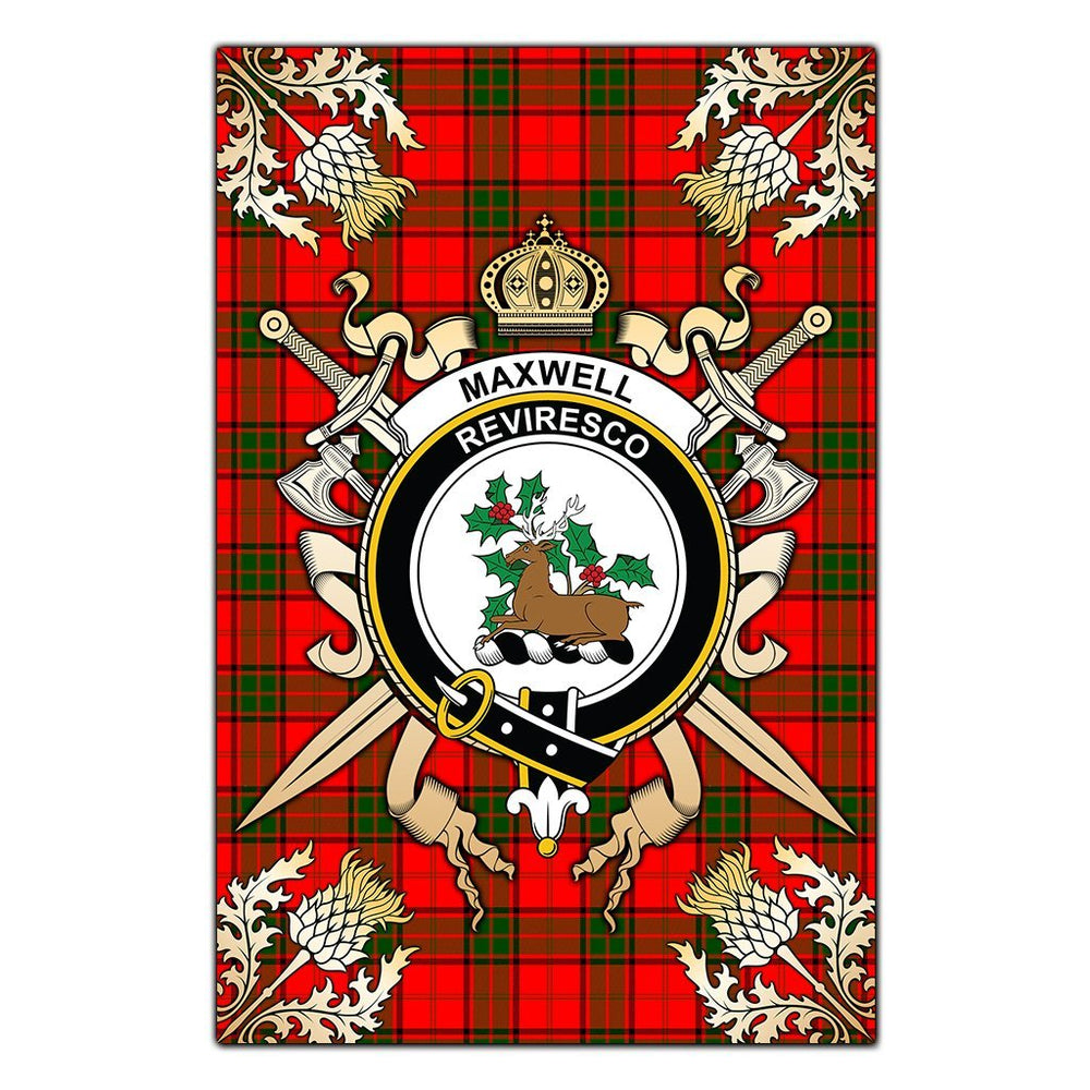 Clan Maxwell Modern Tartan Crest Black Garden Flag - Gold Thistle IM11 Clan Maxwell Tartan Today