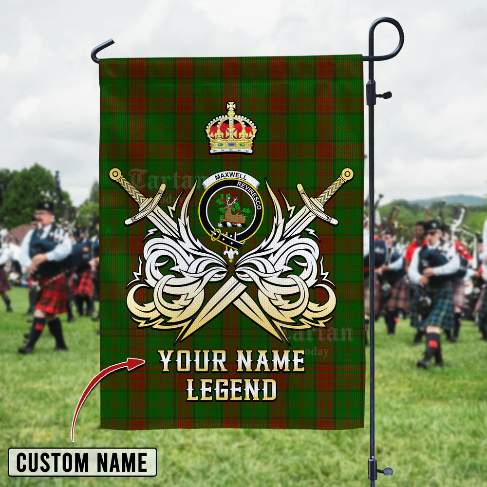 Personalized Custom Name Clan Maxwell Hunting Tartan Garden Flag with Clan Crest and the Golden Sword of Courageous Legacy BQ11 - Maxwell Hunting Tartan Design, Scottish Heritage Gift