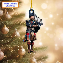 Mazarian Modern Tartan Bagpipe Ornament with Custom Name
