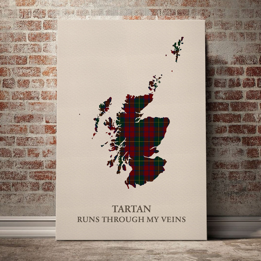 McCarthy Tartan Scotland Map Canvas – “Tartan Runs Through My Veins” Wall Art