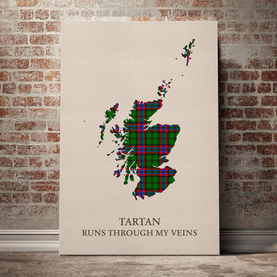 Clan McGeachie Tartan Scotland Map Canvas “Tartan Runs Through My Veins” Wall Art TT88