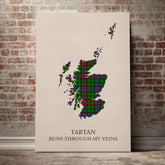 McGeachie Tartan Scotland Map Canvas – “Tartan Runs Through My Veins” Wall Art