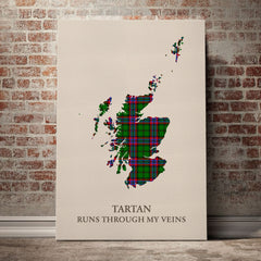 McGeachie Tartan Scotland Map Canvas – “Tartan Runs Through My Veins” Wall Art