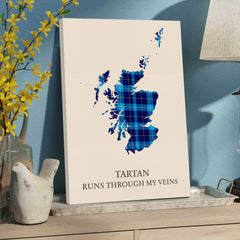 Clan McKerrell Tartan Scotland Map Canvas “Tartan Runs Through My Veins” Wall Art MU94