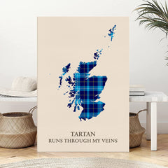 Clan McKerrell Tartan Scotland Map Canvas “Tartan Runs Through My Veins” Wall Art MU94
