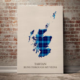 McKerrell Tartan Scotland Map Canvas – “Tartan Runs Through My Veins” Wall Art