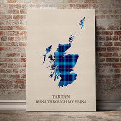 McKerrell Tartan Scotland Map Canvas – “Tartan Runs Through My Veins” Wall Art