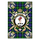 Clan Meldrum Tartan Crest Black Garden Flag - Gold Thistle CO14 Clan Meldrum Tartan Today
