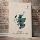 Melville Tartan Scotland Map Canvas – “Tartan Runs Through My Veins” Wall Art