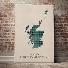 Melville Tartan Scotland Map Canvas – “Tartan Runs Through My Veins” Wall Art