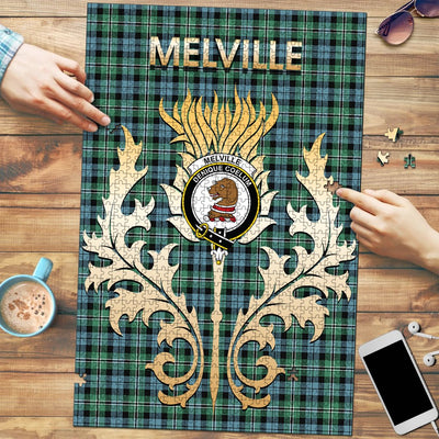 Clan Melville Tartan Crest Thistle Jigsaw Puzzles Gift For Family