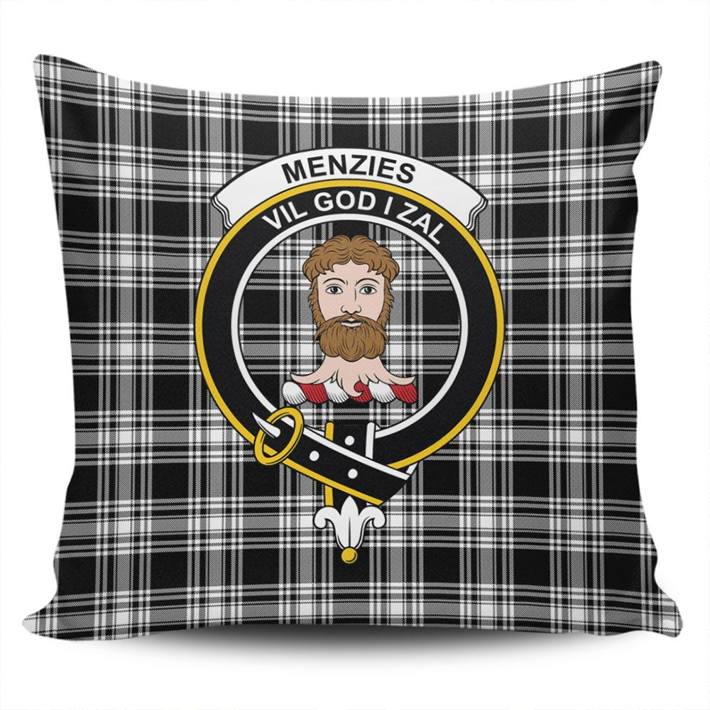 Clan Menzies Black & White Modern Tartan Crest Pillow Cover AG26 Clan Menzies Tartan Today