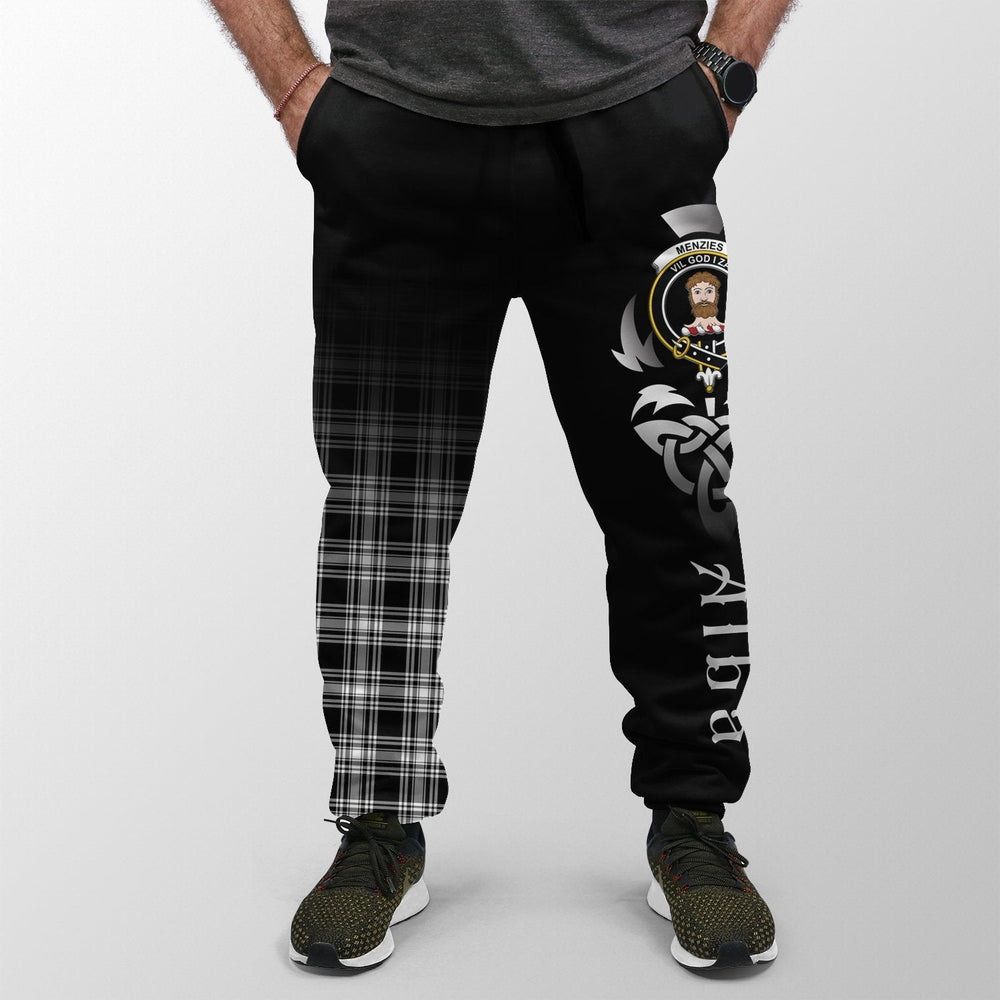 Clan Menzies Black & White Modern Tartan Crest Jogger Sweatpants Alba Celtic Style UQ26 Clan Menzies Tartan Today