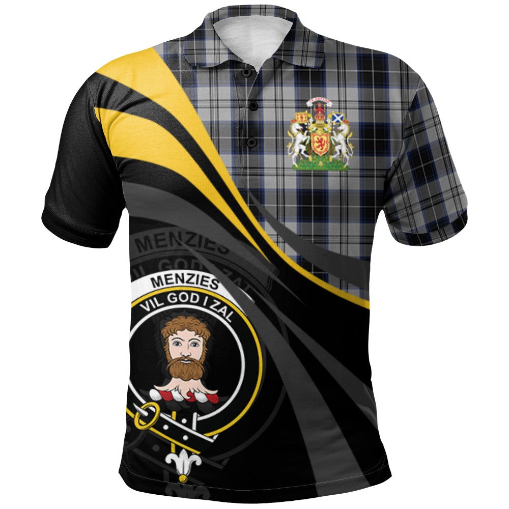 Clan Menzies Black Dress Tartan Polo Shirt - Royal Coat Of Arms Style KL95 Menzies Black Dress Tartan Tartan Polo