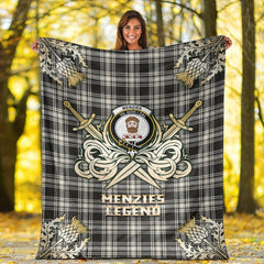 Clan Menzies Black & White Ancient Tartan Gold Courage Symbol Blanket WH96 Clan Menzies Tartan Today