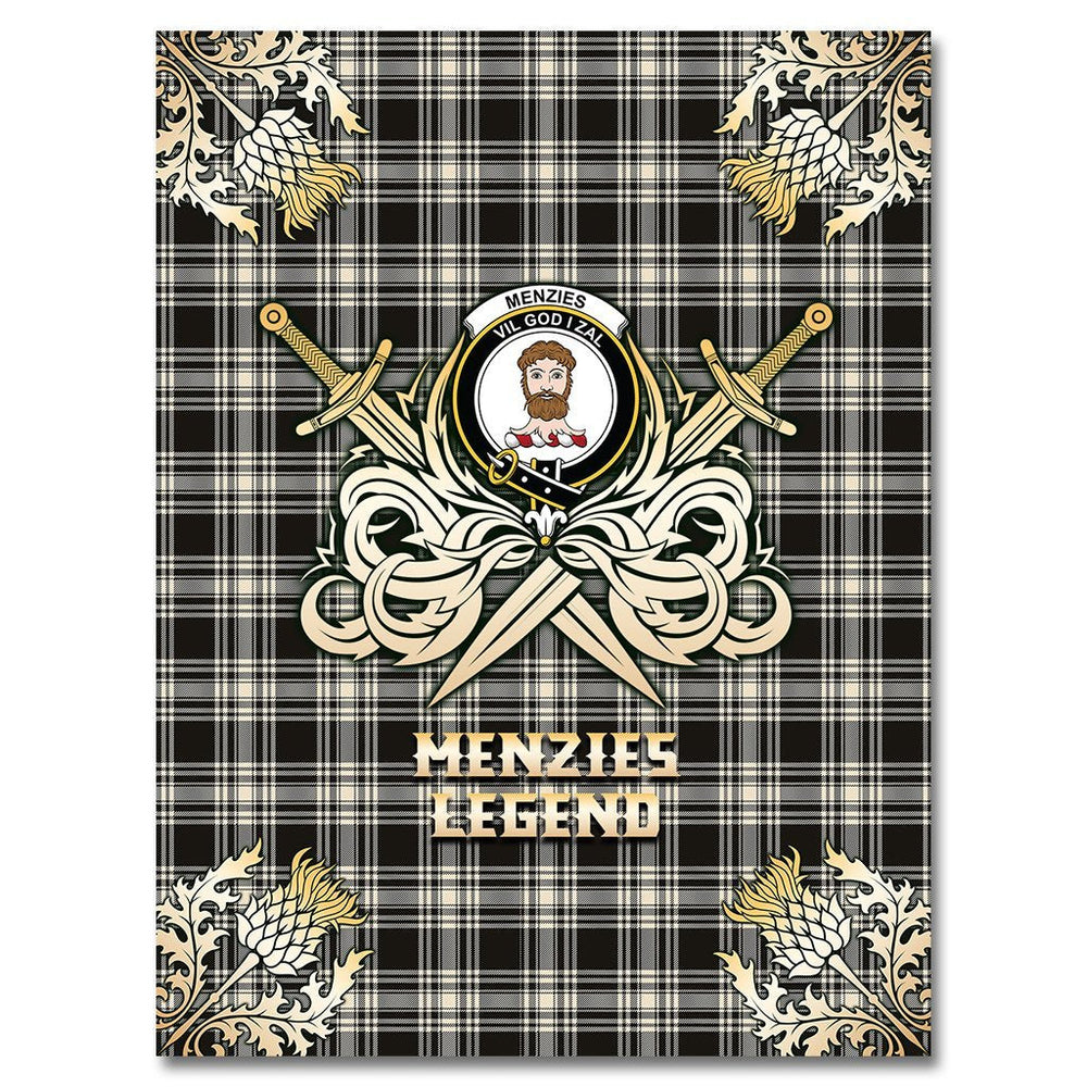 Clan Menzies Black & White Ancient Tartan Gold Courage Symbol Blanket WH96 Clan Menzies Tartan Today