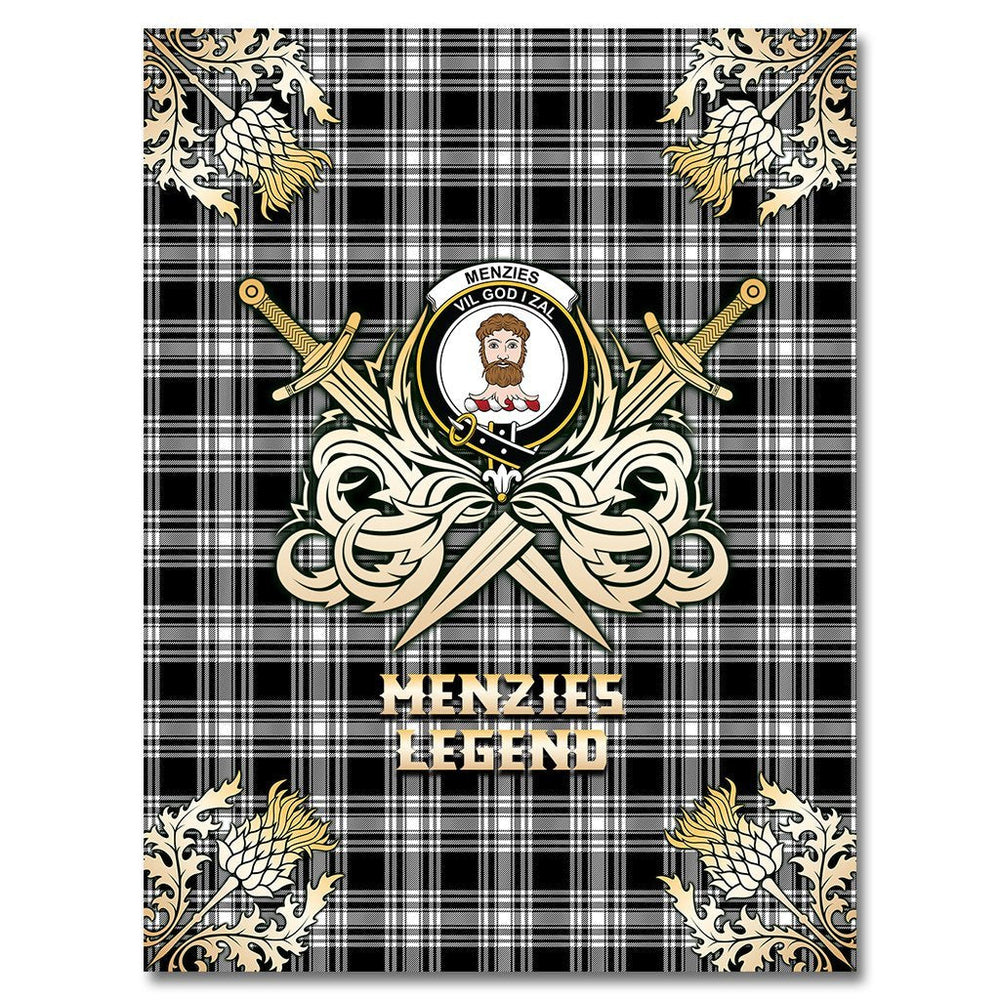 Clan Menzies Black & White Modern Tartan Gold Courage Symbol Blanket GR64 Clan Menzies Tartan Today