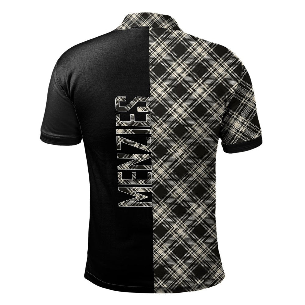 Clan Menzies Black - White Ancient Tartan Polo Shirt Half of Me - Cross Style AG17 Menzies Black - White Ancient Tartan Tartan Polo