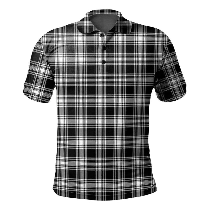 Clan Menzies Black _ White Modern Tartan Polo Shirt LG79 Menzies Black _ White Modern Tartan Tartan Polo