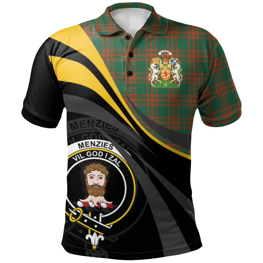 Clan Menzies Green Ancient Tartan Polo Shirt - Royal Coat Of Arms Style RP66 Menzies Green Ancient Tartan Tartan Polo
