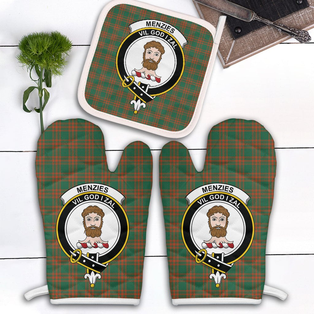 Clan Menzies Green Ancient Tartan Crest Oven Mitt And Pot Holder (2 Oven Mitts + 1 Pot Holder) HQ70 Clan Menzies Tartan Today