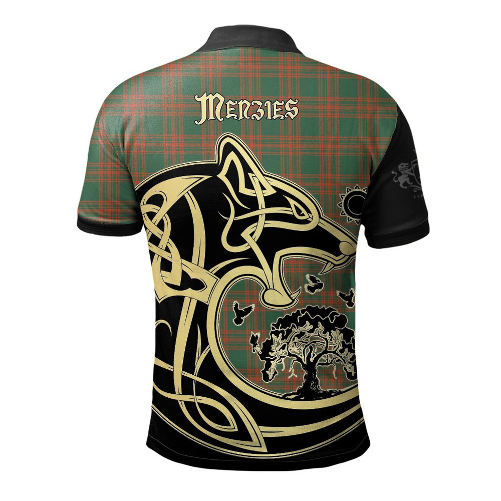 Clan Menzies Green Ancient Tartan Polo Shirt Viking Wolf IY10 Menzies Green Ancient Tartan Tartan Polo
