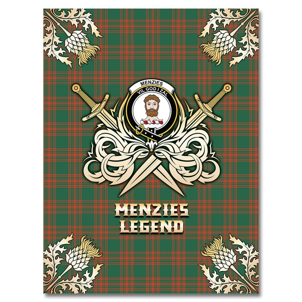 Clan Menzies Green Ancient Tartan Gold Courage Symbol Blanket VX13 Clan Menzies Tartan Today