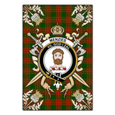 Clan Menzies Green Modern Tartan Crest Black Garden Flag - Gold Thistle OM50 Clan Menzies Tartan Today