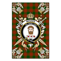 Clan Menzies Green Modern Tartan Crest Black Garden Flag  - Gold Thistle  OM50 Clan Menzies Tartan Today