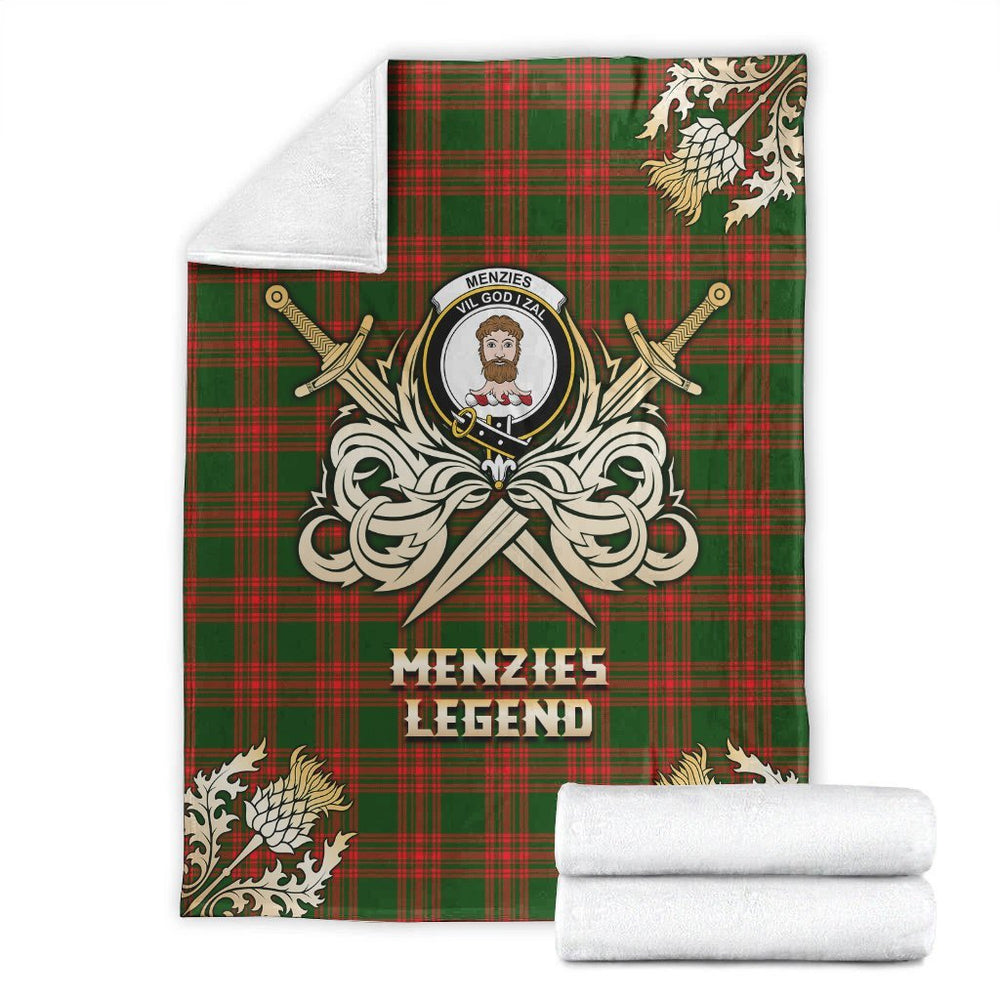 Clan Menzies Green Modern Tartan Gold Courage Symbol Blanket DJ55 Clan Menzies Tartan Today