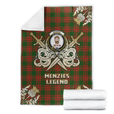 Clan Menzies Green Modern Tartan Gold Courage Symbol Blanket DJ55 Clan Menzies Tartan Today