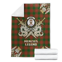 Clan Menzies Green Modern Tartan Gold Courage Symbol Blanket DJ55 Clan Menzies Tartan Today