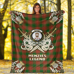 Clan Menzies Green Modern Tartan Gold Courage Symbol Blanket DJ55 Clan Menzies Tartan Today