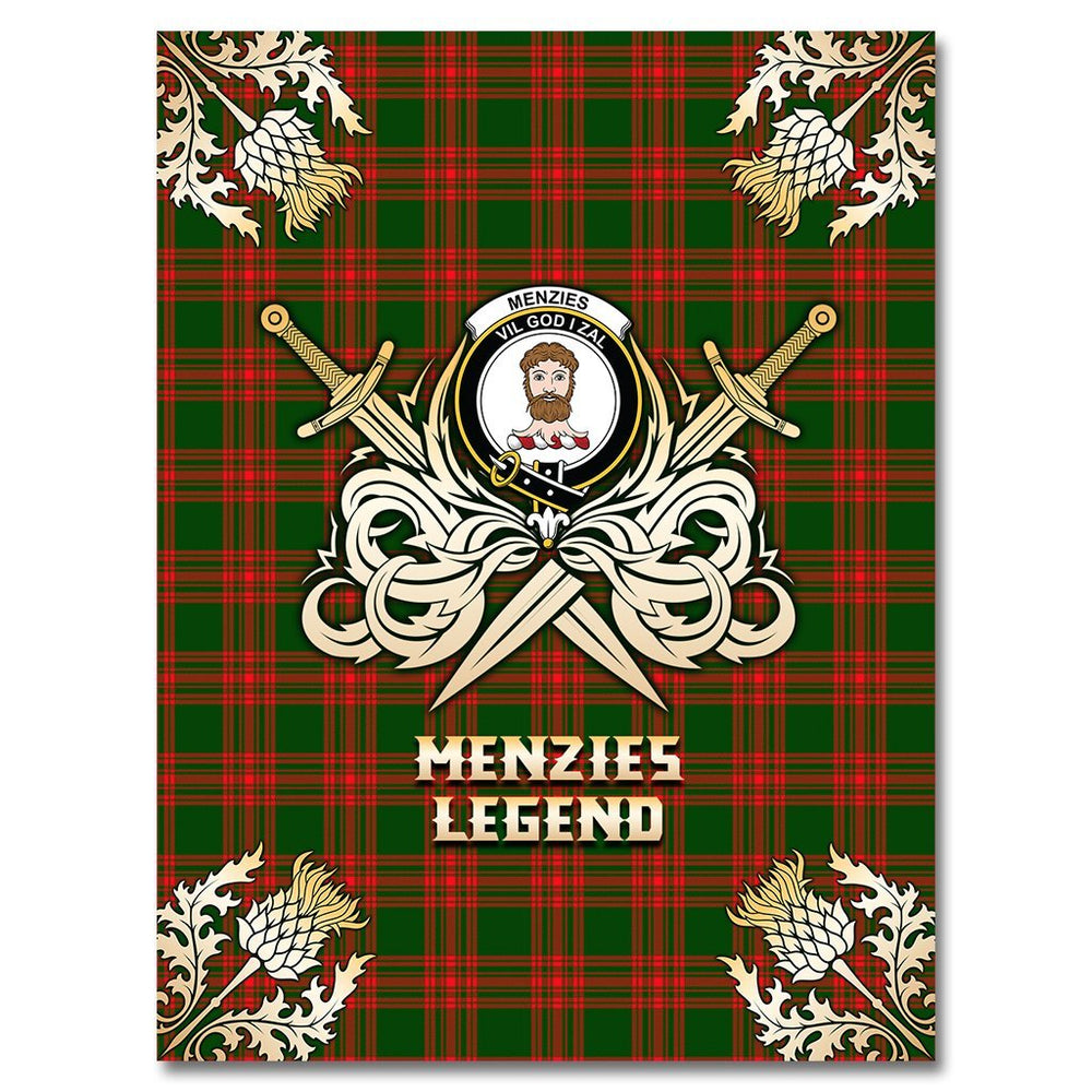 Clan Menzies Green Modern Tartan Gold Courage Symbol Blanket DJ55 Clan Menzies Tartan Today