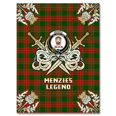 Clan Menzies Green Modern Tartan Gold Courage Symbol Blanket DJ55 Clan Menzies Tartan Today