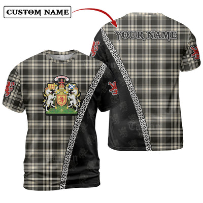 Personalized Clan Menzies Black & White Ancient Tartan Shirt with Scotland Coat of Arms & Custom Name