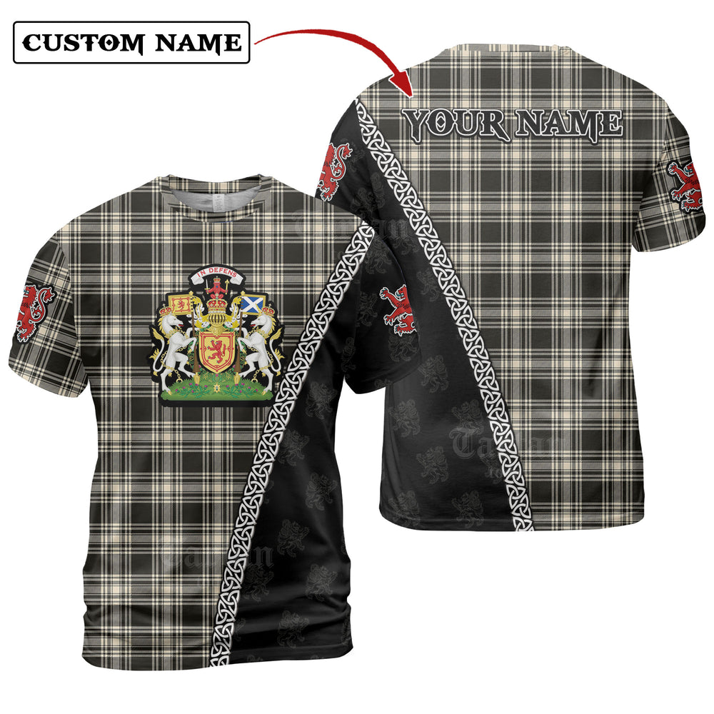 Menzies Black & White Ancient Tartan Shirt with Scotland Coat of Arms & Custom Name ZE56