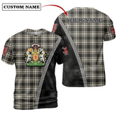 Menzies Black & White Ancient Tartan Shirt with Scotland Coat of Arms & Custom Name ZE56