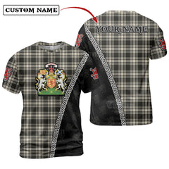 Menzies Black & White Ancient Tartan Shirt with Scotland Coat of Arms & Custom Name ZE56