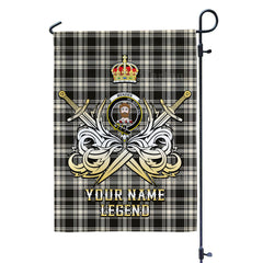 Custom Name Clan Menzies Black & White Ancient Tartan Garden Flag with Clan Crest and the Golden Sword of Courageous Legacy DP77