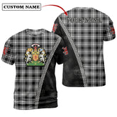 Menzies Black & White Modern Tartan Shirt with Scotland Coat of Arms & Custom Name JC58