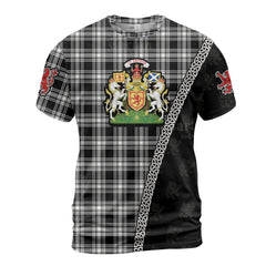 Personalized Clan Menzies Black & White Modern Tartan Shirt with Scotland Coat of Arms & Custom Name JC58